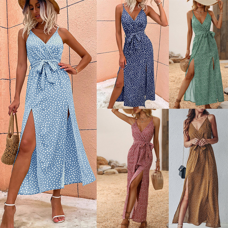 Elegante blumige Maxikleid mit V-Ausschnitt und Split