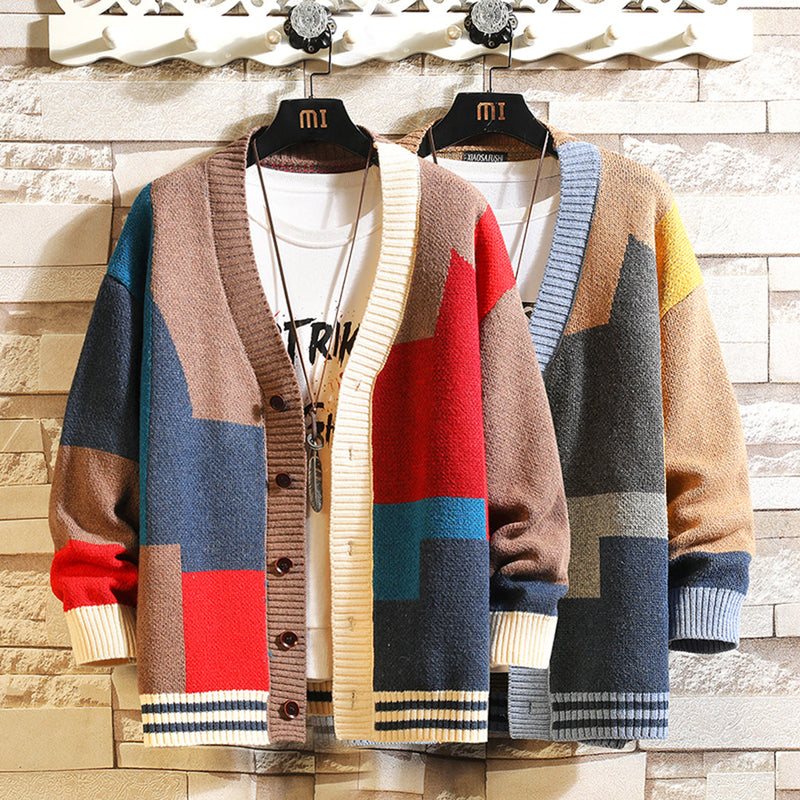 Bunte, bequeme Strickjacke für Herren