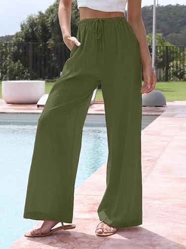 Lässige, weiche Palazzo-Hose mit Taschen in Armeegrün