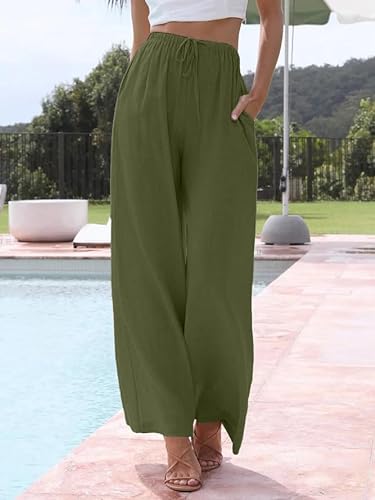 Lässige, weiche Palazzo-Hose mit Taschen in Armeegrün