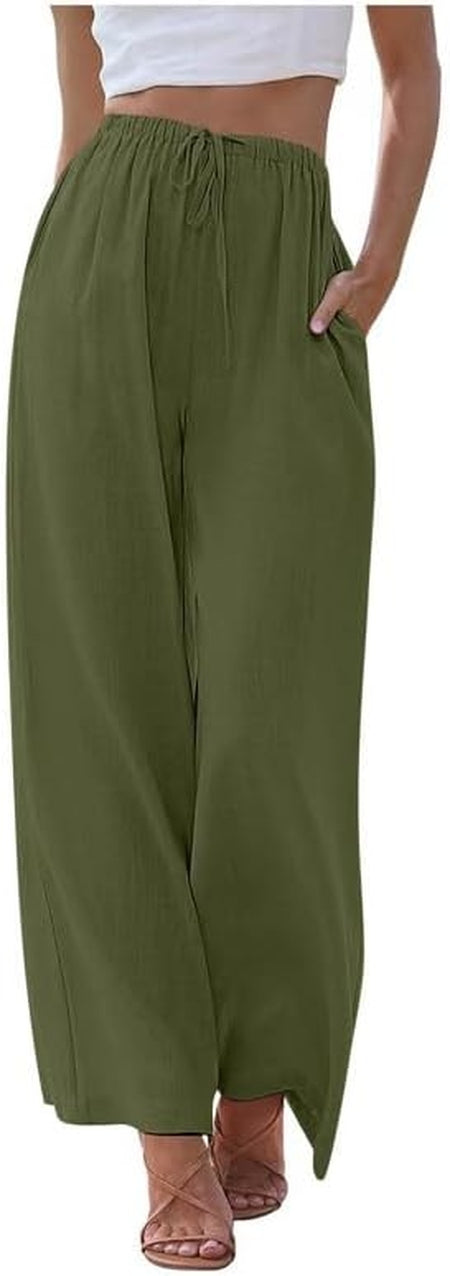 Lässige, weiche Palazzo-Hose mit Taschen in Armeegrün