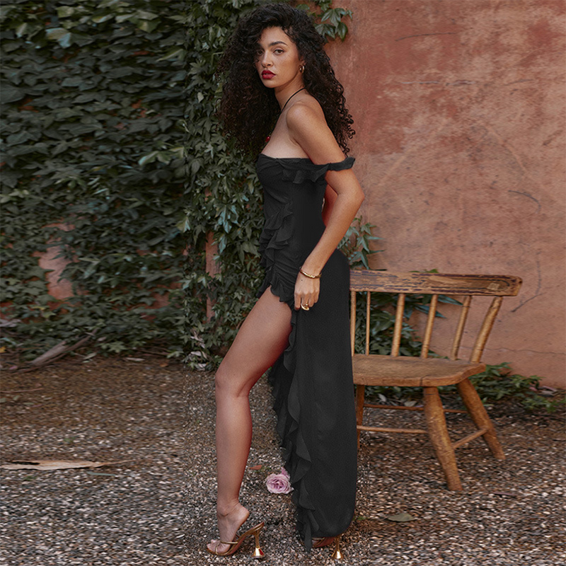 Elegantes gerüscht Maxi-Kleid für sommerliche Anlässe