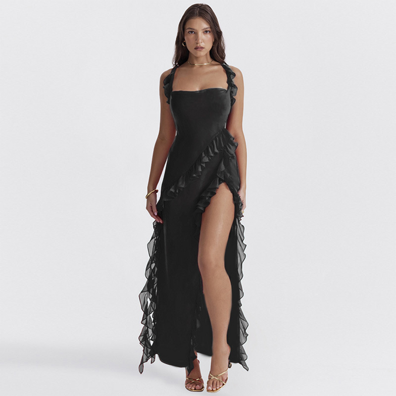 Elegantes gerüscht Maxi-Kleid für sommerliche Anlässe
