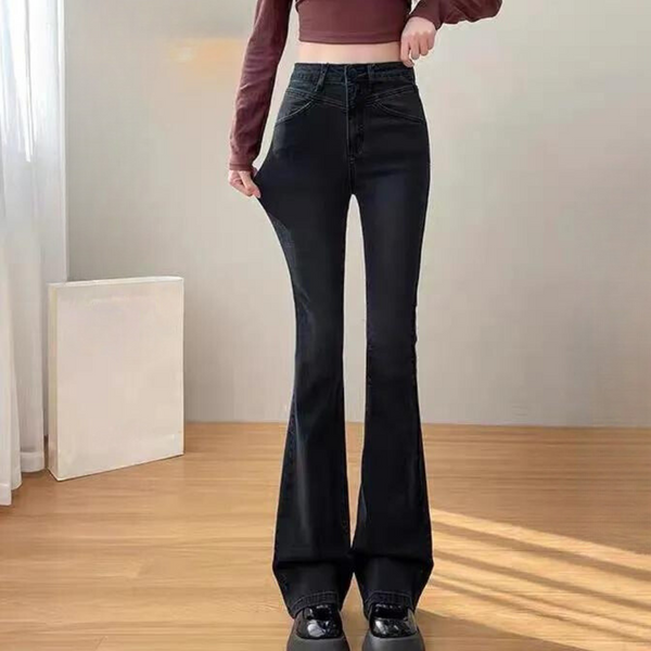 Elegante schwarze weit geschnittene Damenhose mit Hoher Taille