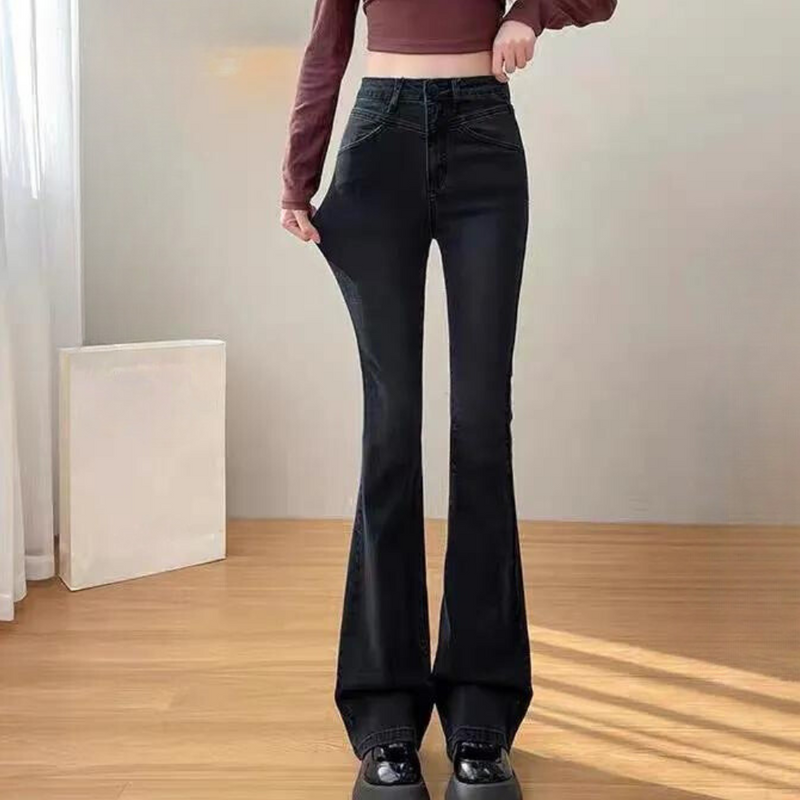 Elegante schwarze weit geschnittene Damenhose mit Hoher Taille