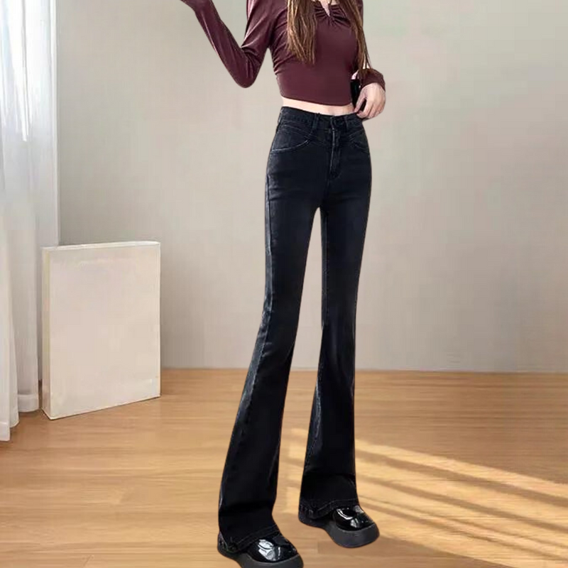 Elegante schwarze weit geschnittene Damenhose mit Hoher Taille