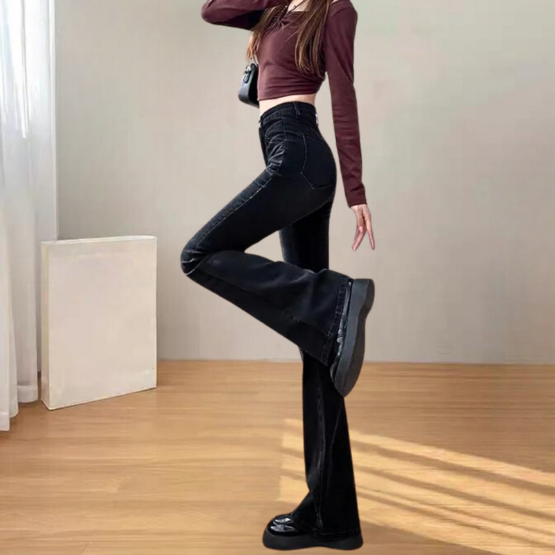 Elegante schwarze weit geschnittene Damenhose mit Hoher Taille