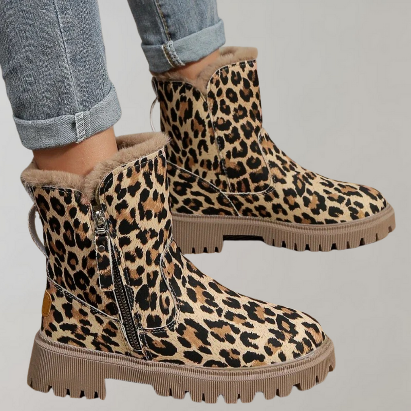 Elegante und warme Damenstiefel im Luipaarddesign