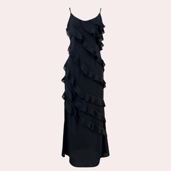 Elegantes langes Damenkleid mit verspielten Rüschen