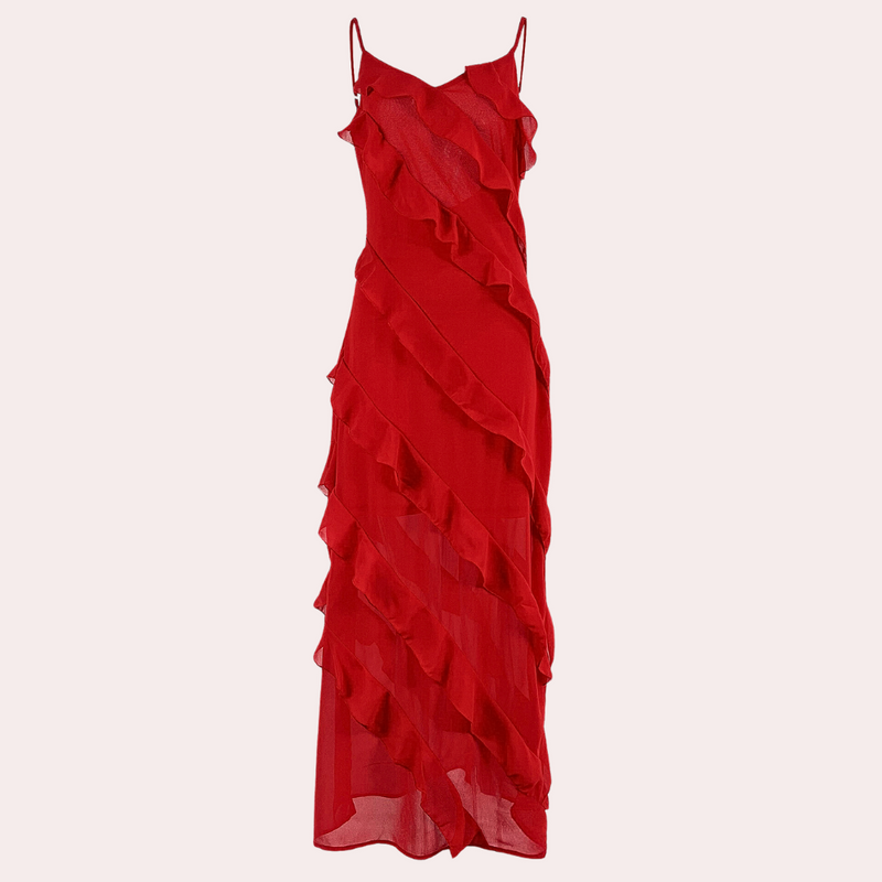 Elegantes langes Damenkleid mit verspielten Rüschen