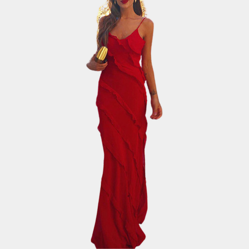 Elegantes langes Damenkleid mit verspielten Rüschen