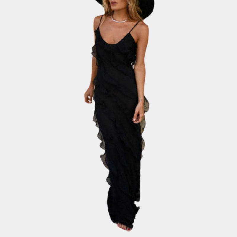 Elegantes langes Damenkleid mit verspielten Rüschen