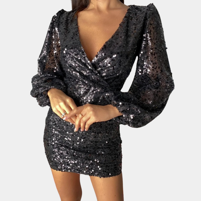 Margot - Stilvolles Pailletten-Kleid mit V-Ausschnitt