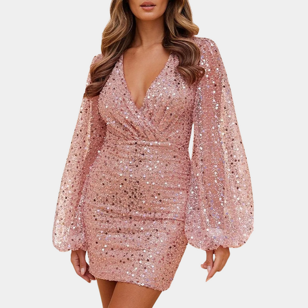 Margot - Stilvolles Pailletten-Kleid mit V-Ausschnitt