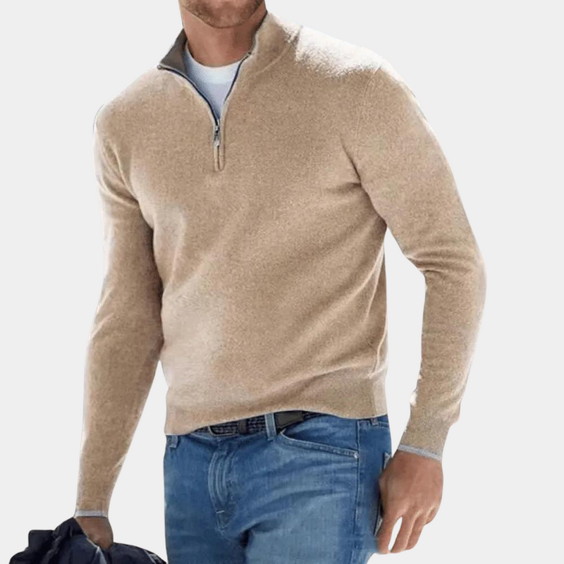 Weicher Herrenpullover mit Halbreißverschluss