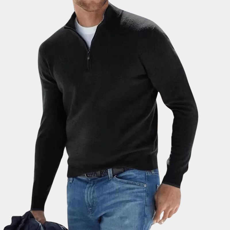 Weicher Herrenpullover mit Halbreißverschluss