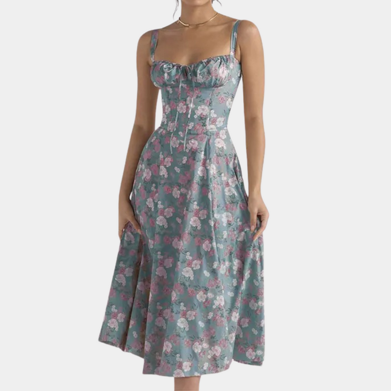 Elegante blumige Damenkleid mit Spaghettiträgern