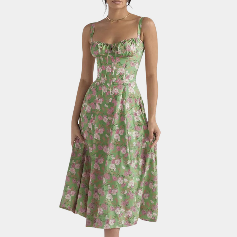 Elegante blumige Damenkleid mit Spaghettiträgern