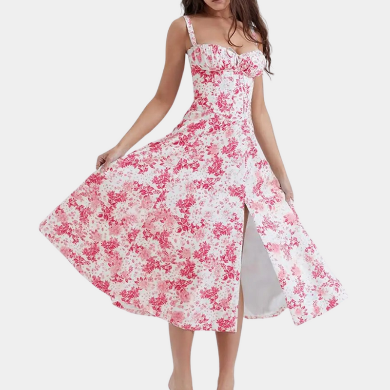 Elegante blumige Damenkleid mit Spaghettiträgern