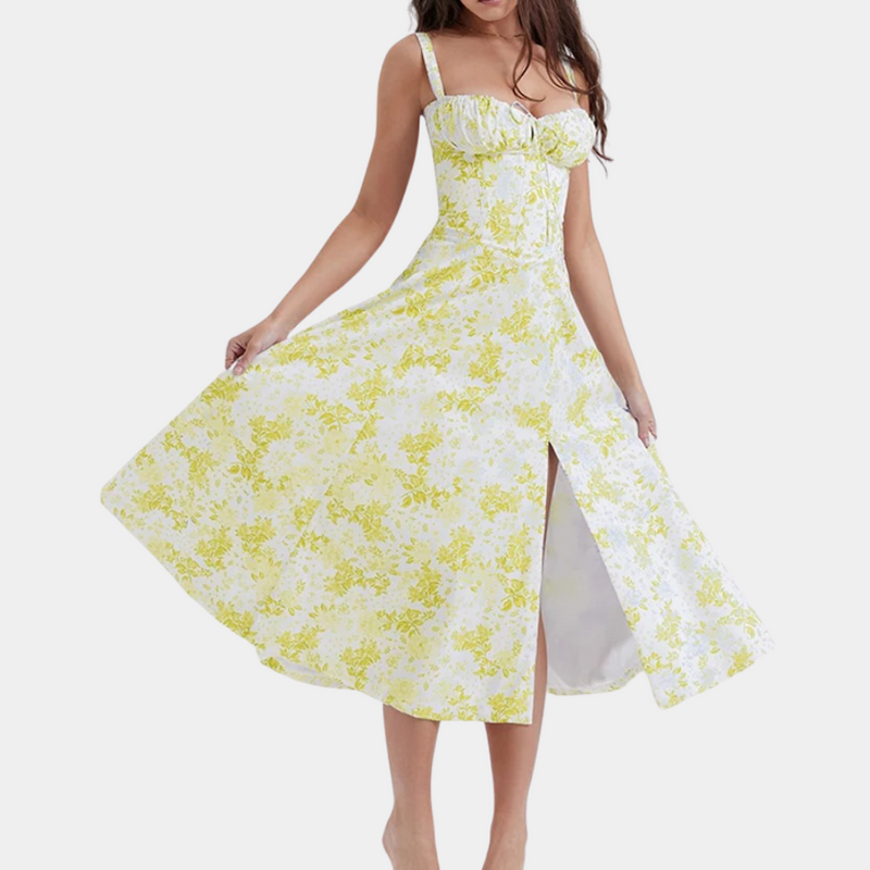 Elegante blumige Damenkleid mit Spaghettiträgern