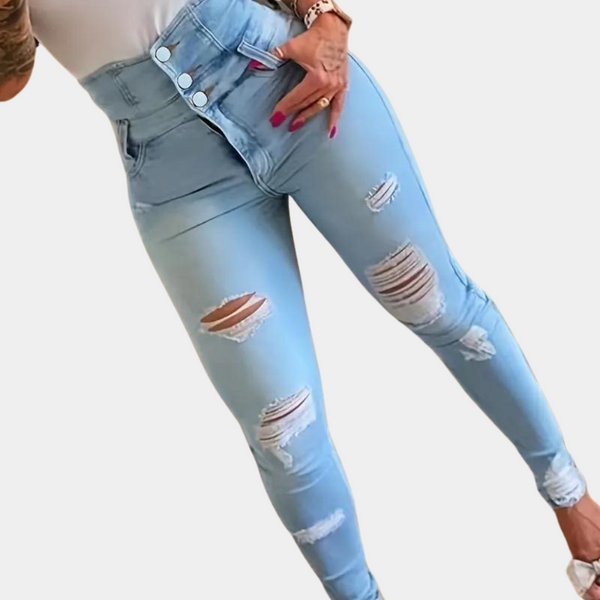 Elegante, hohe Taille beschädigte Jeans für Damen