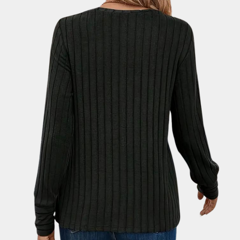 Lisbete - Geripptes T-Shirt mit Rundhalsausschnitt