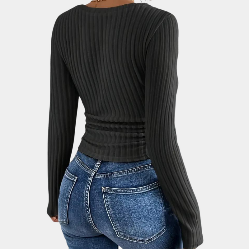 Tasenka - Damen-T-Shirt mit geripptem V-Ausschnitt