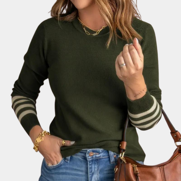 Ema - Eleganter Damenpullover mit gestreiften Ärmeln