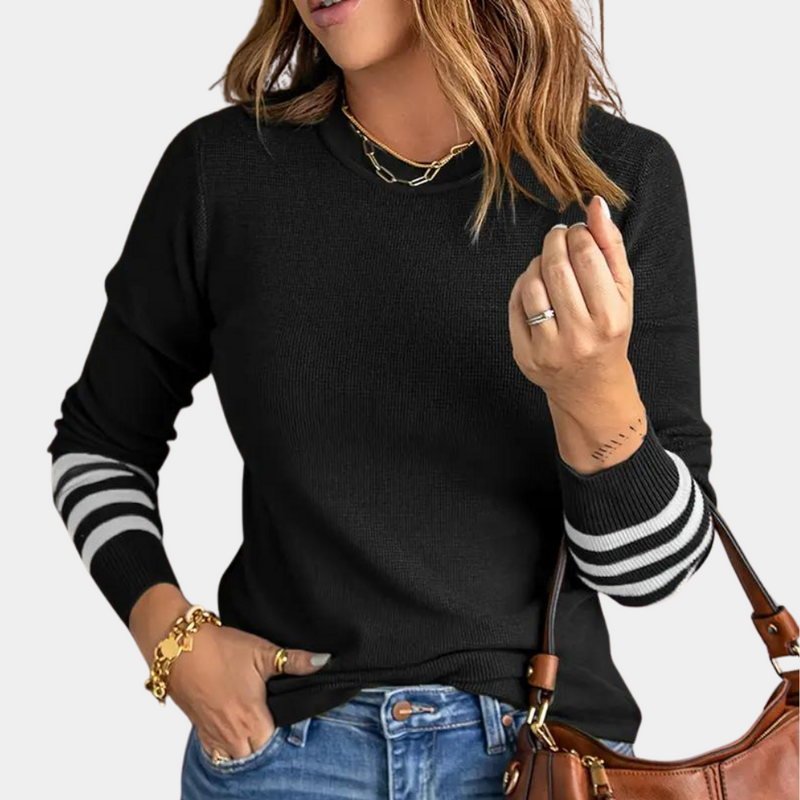 Ema - Eleganter Damenpullover mit gestreiften Ärmeln