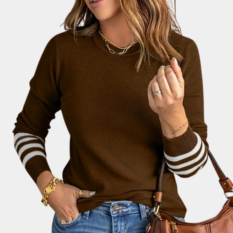 Ema - Eleganter Damenpullover mit gestreiften Ärmeln