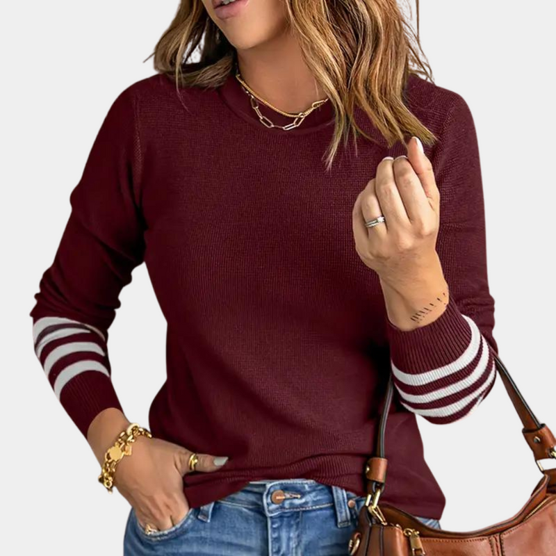 Ema - Eleganter Damenpullover mit gestreiften Ärmeln