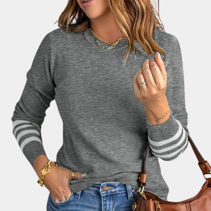 Ema - Eleganter Damenpullover mit gestreiften Ärmeln