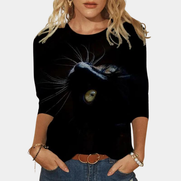 Bluse mit Katzenmuster für Frauen