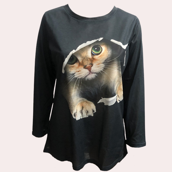 Bluse mit Katzenmuster für Frauen