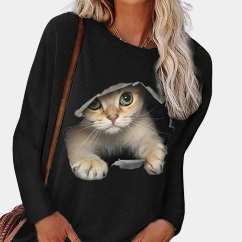 Bluse mit Katzenmuster für Frauen
