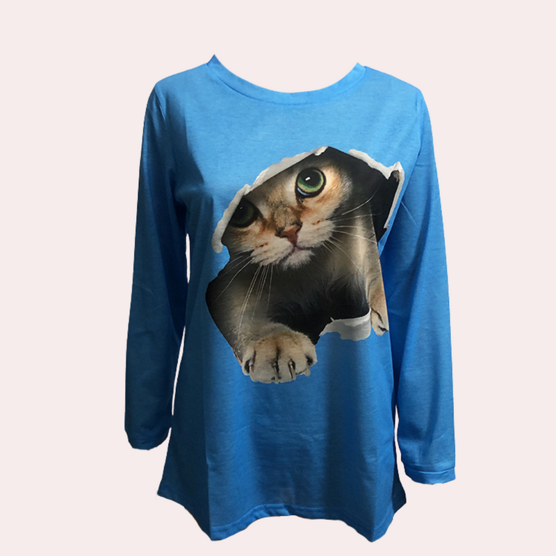 Bluse mit Katzenmuster für Frauen