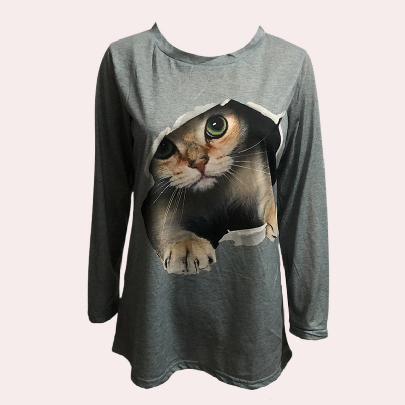 Bluse mit Katzenmuster für Frauen