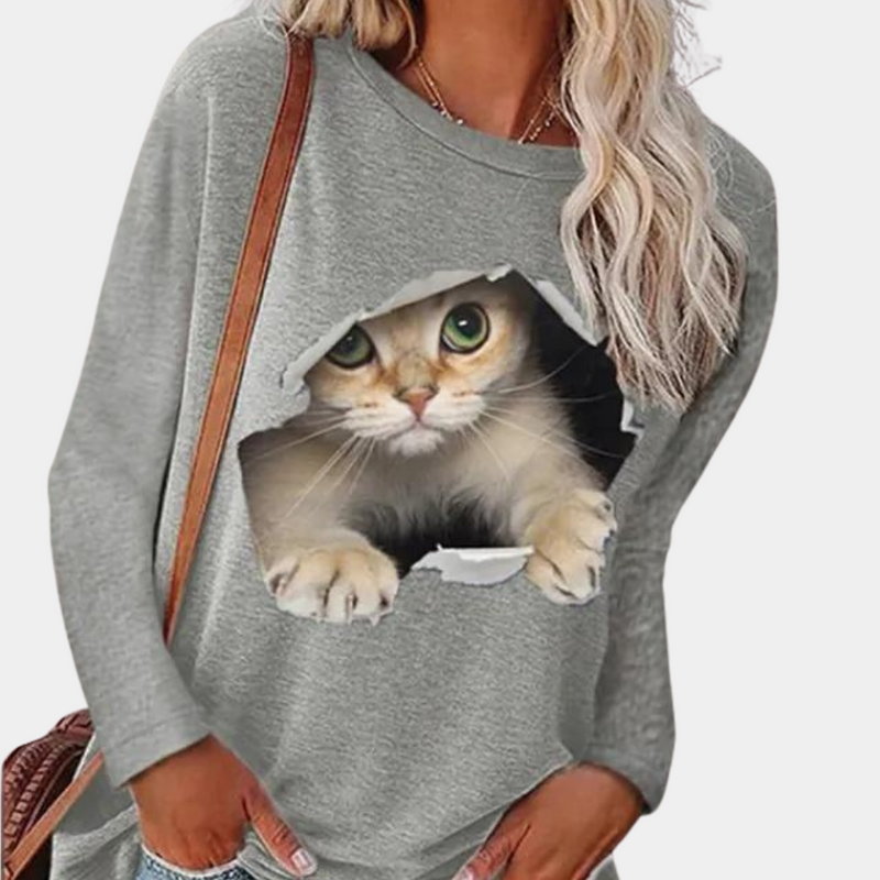 Bluse mit Katzenmuster für Frauen