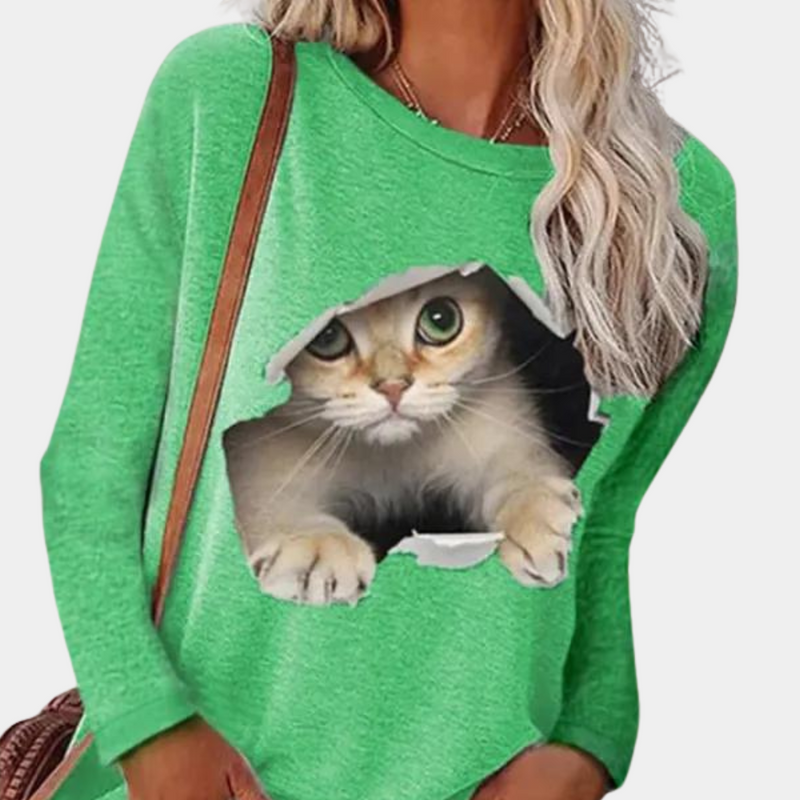 Bluse mit Katzenmuster für Frauen