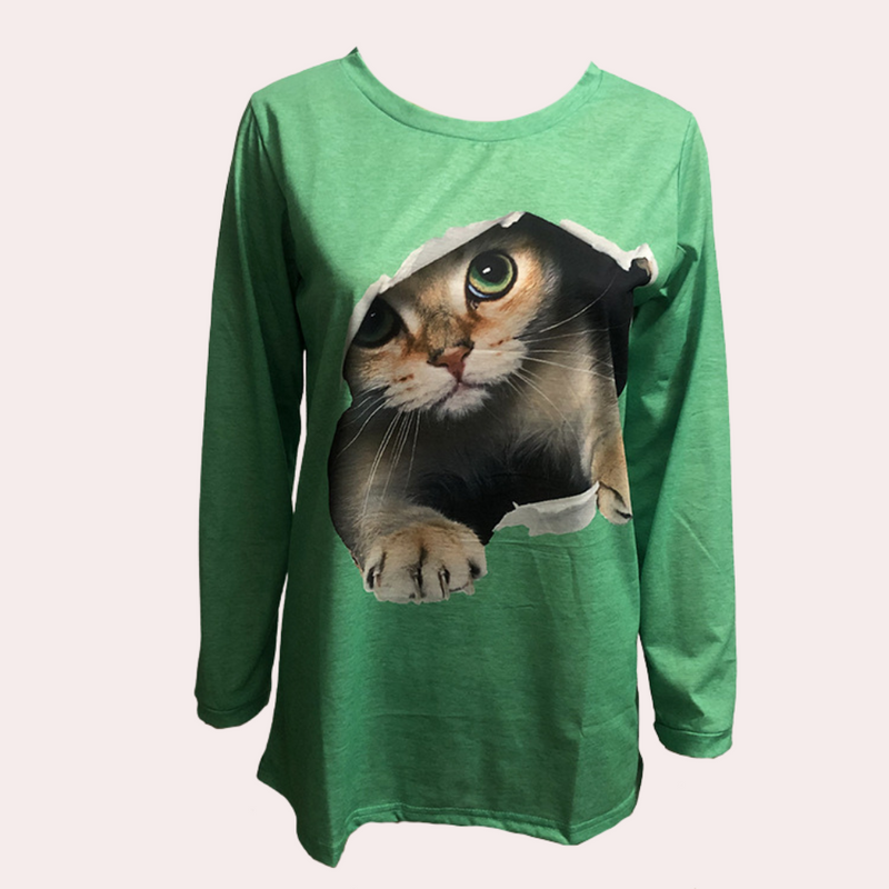 Bluse mit Katzenmuster für Frauen
