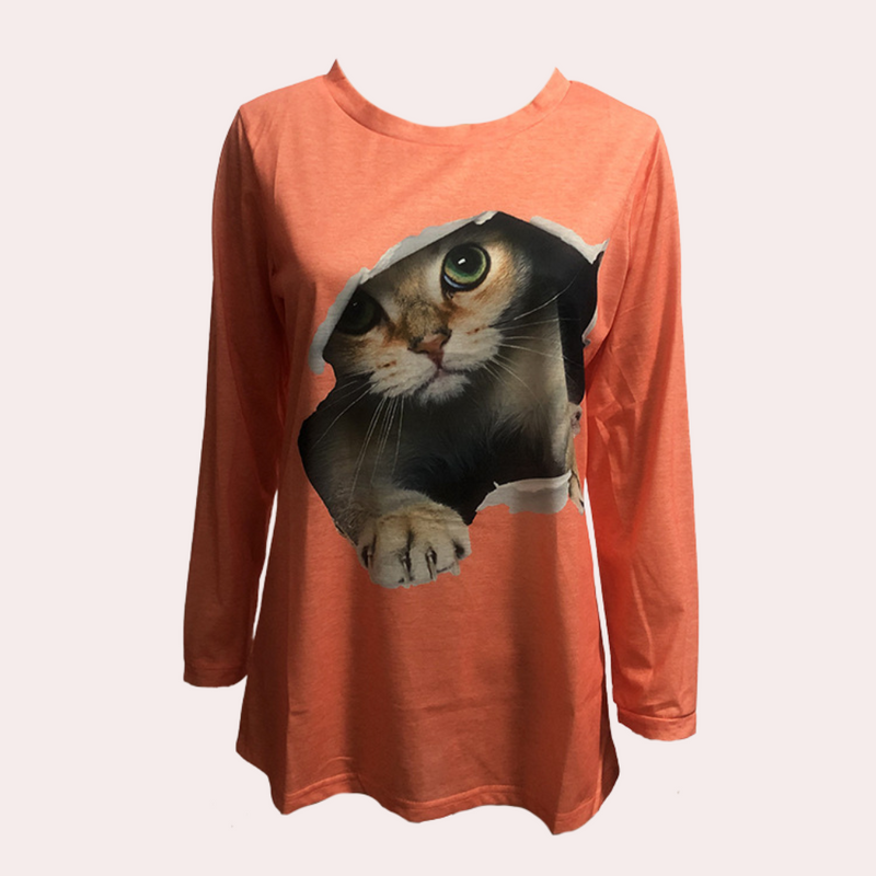 Bluse mit Katzenmuster für Frauen