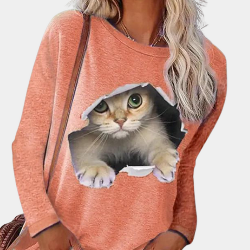 Bluse mit Katzenmuster für Frauen