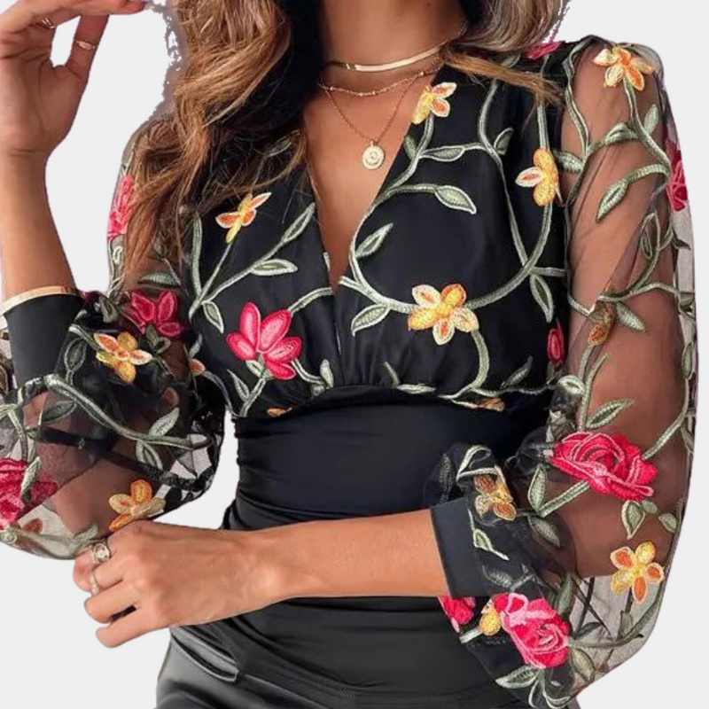 Elegantes Damentop mit floraler Stickerei
