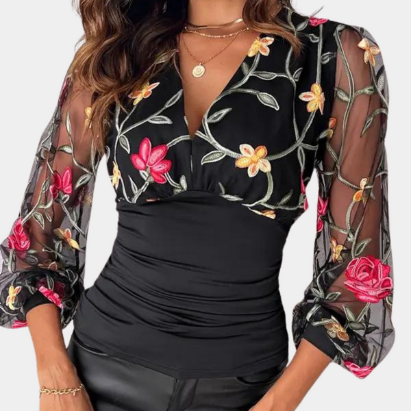 Elegantes Damentop mit floraler Stickerei