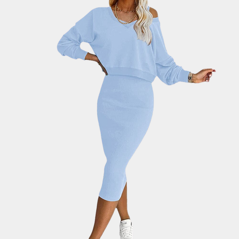 Elegante und bequeme Damenkleid-Pullover-Kombination
