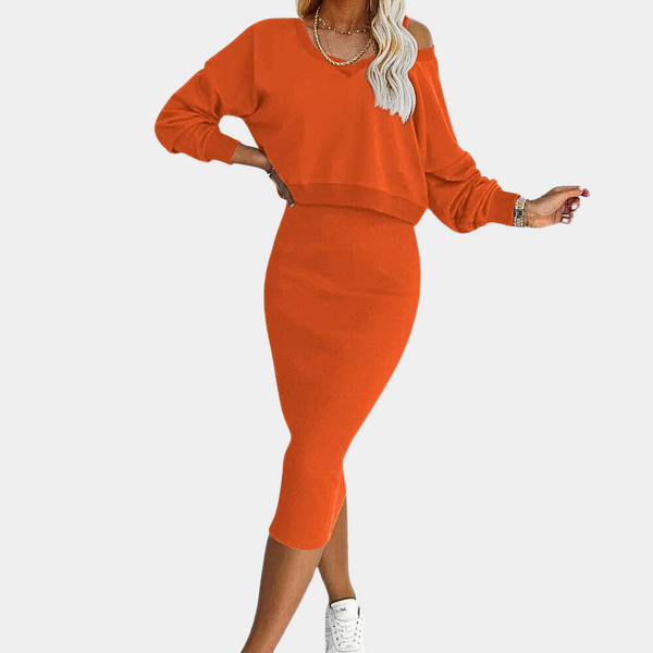 Elegante und bequeme Damenkleid-Pullover-Kombination