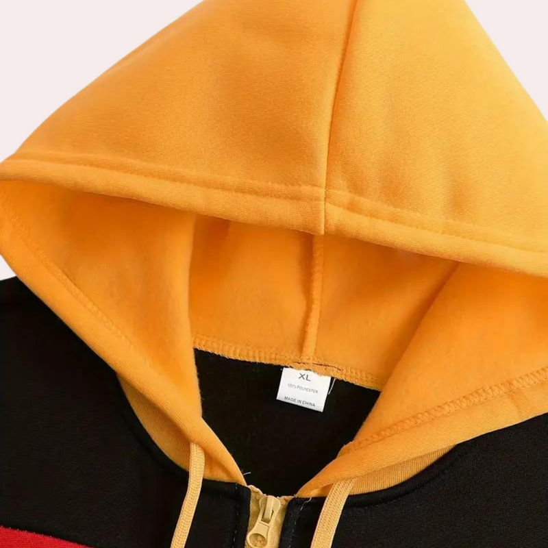 Bequemer orangefarbener Hoodie mit Farbblock für Männer
