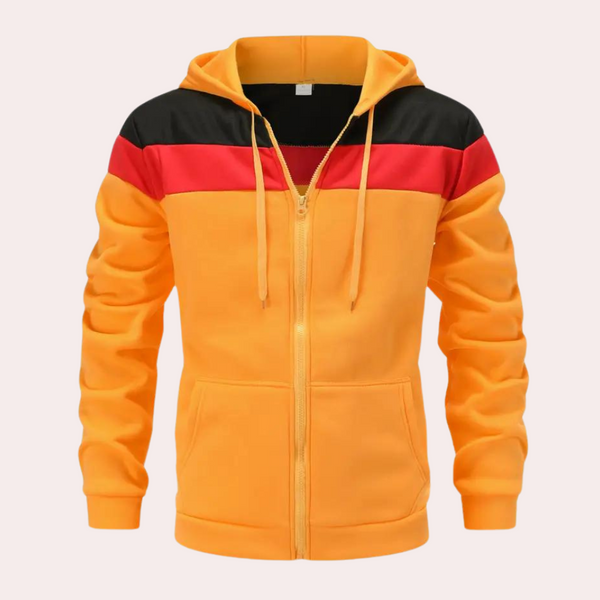 Bequemer orangefarbener Hoodie mit Farbblock für Männer