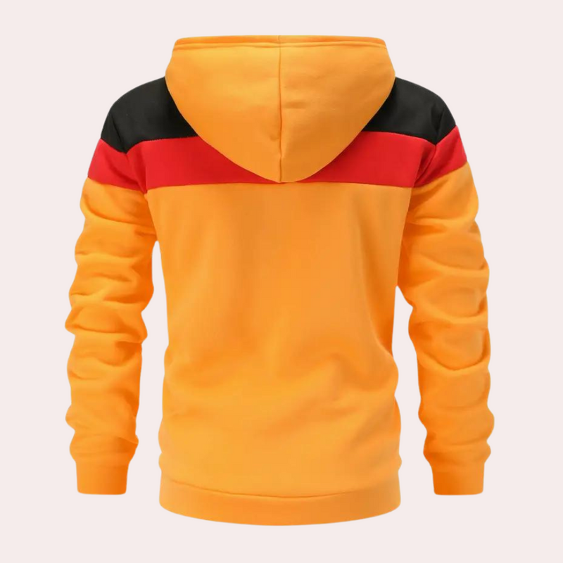 Bequemer orangefarbener Hoodie mit Farbblock für Männer
