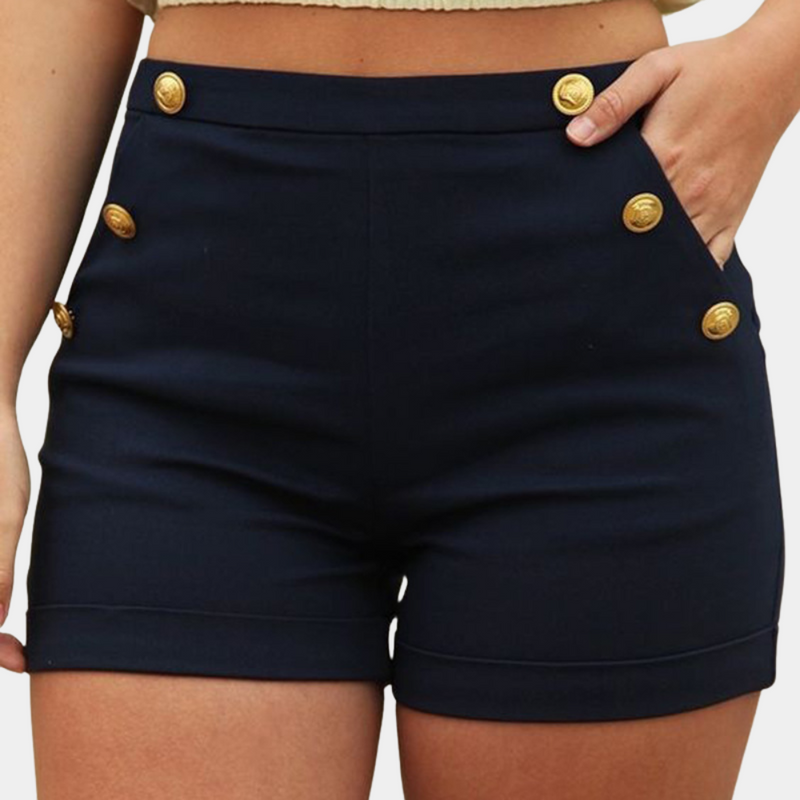 Elegante Damen-Shorts mit Goldknopf im Hochbund-Stil